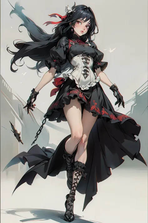 ((best quality)), ((masterpiece)), (detailed), a penitent female, blank white background, plain background, white background, red and white clothing, Bloodborne aesthetic,  occult aesthetic, occult, occult paraphernalia, detailed and intricate steampunk an...