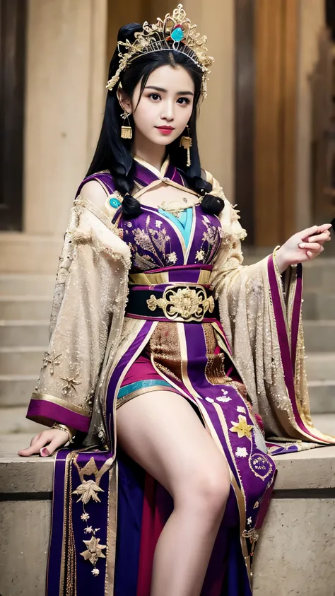 Wearing a star crown, flying colorfully，Wearing a red vestment。The shoes under your feet are full of embellishments，The precious belt around the waist is exquisite。A pair of Najin Lingbo socks，Half exposed skirt with embroidered velvet。Holding the Ruyi Gol...