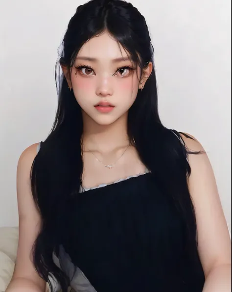 un primer plano de una mujer con cabello largo y negro que llevaba un vestido negro, jaeyeon nam, portrait of jossi de blackpink...