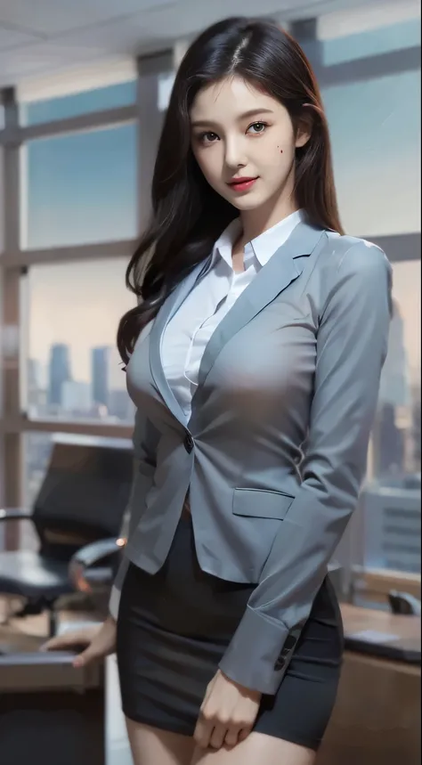 (smile)、I can see your pussy、(nipple look)、(translucent shirt:1.3)、(In 8K、highest quality、masterpiece:1.2)、(genuine、photogenuineistic:1.37)、Super detailed、1 girl、cute、Report、dark and beautiful sky、office、、(I can see your nipples:1.2)、 (perfect beautiful be...