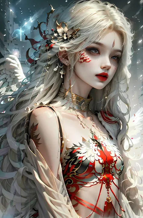 Wingless angel long white hair big red eyes --auto --s2