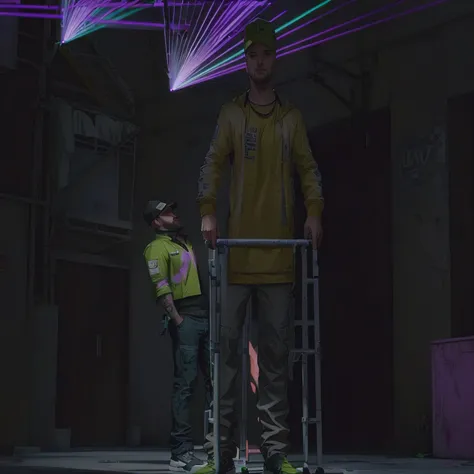 there is a man standing next to a man on a walker, jesse pinkman in gta v, as a character from gtav, gta 5 screenshot, gta v screenshot, in gta v, gta v character, gta character, screenshot from gta v, standing on a ladder, gta, ariana grande in gta v, gta...