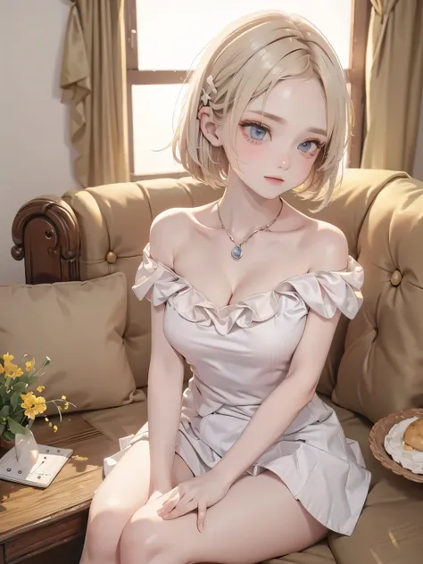 (masterpiece:1.5、highest quality、Every detail,Great lighting,Written boundary depth)(One Girl,alone)(pretty girl,Woman in off-the-shoulder clothes:1.4,White Bob、beautiful medium-sized breasts,Beautiful cleavage,thin and white legs、White skin)(ruins、Dilapid...