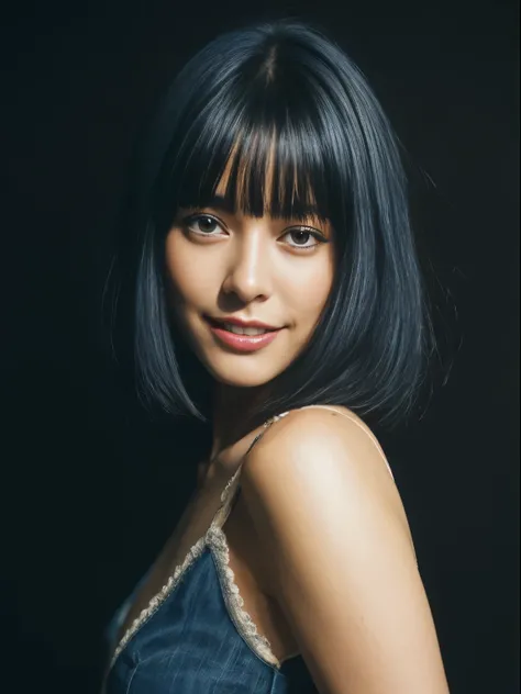 27 years old, hermosa linda chica americana, sonrisa mostrando los dientes, pecas, (piel oscura:1.5), (platinum blue largo bangs hair:1.4), (Gigi Hadid:1.1), (naughty girl makeup:1.1), (El FW), 1mujer, Solo, 24 years, cuerpo de 7 cabezas, (cute  rostro), (...