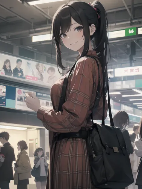 Masterpiece, high quality, high resolution, semi-realistic, 2.5D, perfect anatomy, super-detailed and detailed illustrations, sfw,
Subject: pretty, crowd.
Subtitle: {long black hair in ponytail}, {red checked skirt and white blouse}, {smiling in crowd}, {s...