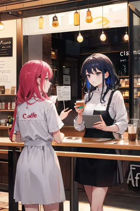 Unas chicas trabajando en un cafe hablando sobre un cliente 