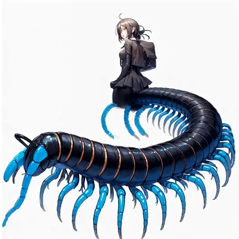 Centipede girl. Her image color black. Black body and blue leg Centipede. close-up girl.