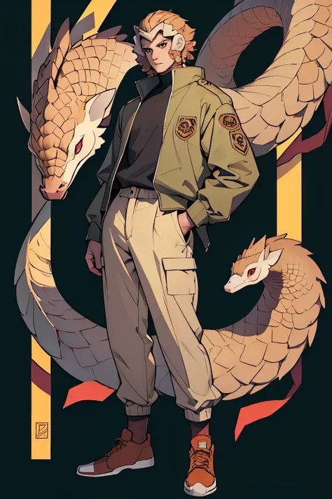 Half Human Half Pangolin (man) full body with human face