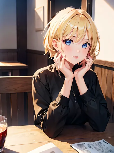 (((1 girl))), masterpiece, highest quality, Ultra-realistic 8k CG, Perfect artwork, The perfect woman, Dramatic Shadows, Perfect hands, ((Cute Face)), Beautiful Face, beautiful girl,Blonde,short hair,On a date