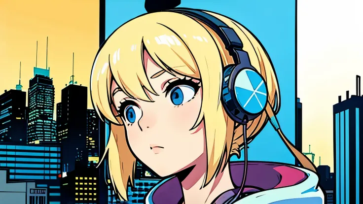 Blonde　City Pop　girl　headphone