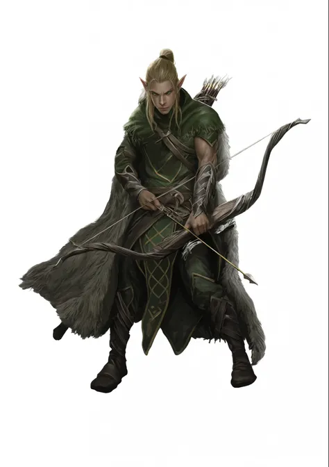 sharpened male archer with bow and arrow in hand, elfo ranger masculino, elfo da floresta masculino ladino, elfo macho, elfo loiro masculino ranger, um elfo masculino, de um elfo do anel Elden, elven blond male warrior, d & personagem de fantasia, lindo el...