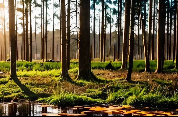 Pitcher plants in a bog under full sunlight.