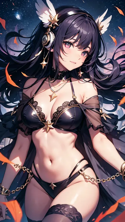 Highest quality、Highest quality、Masterpiece、girl((20-year-old、as soon as、Highest Bust、Medium Bust、Wide open chest、Red glowing eyes、Dark blue hair、Disheveled Hair、Loincloth、thin、The best valley、Open chest、hair ornaments、Full body view、White see-through dres...