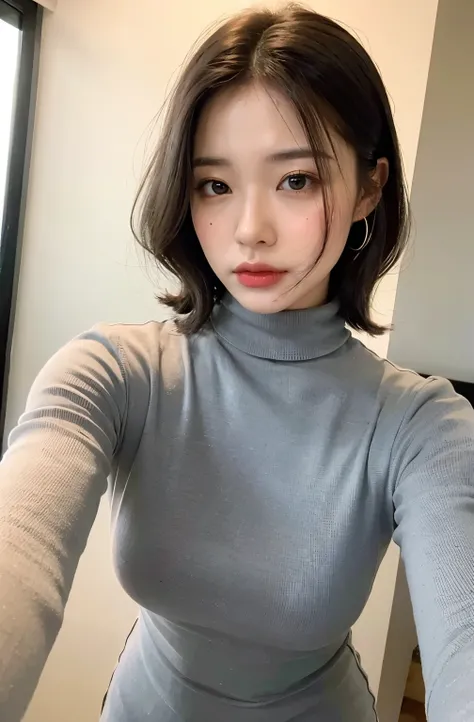 Woman in turtleneck dress、Breast protrusion、protrude、See your audience、