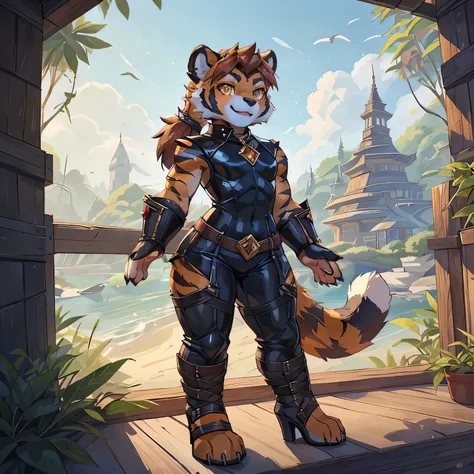 (4fingers), small_round_ears, small_panda_ears, pandaren, world_of_warcraft, furry, anthropomorphic, fluffy_tail, foxtail, cfemale, claws, red_panda, tiger_stripes, tiger_face, flat_chested, short_stack, teen, teenager, amber_eyes, (pupils), (tiger_legs), ...