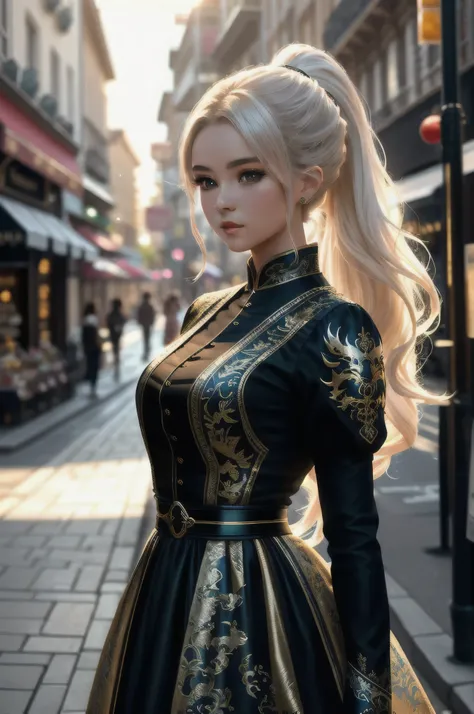 masterpiece, ultra detailed photography of a gorgeous humanoid dragon male, 1girl, (((21 year old girl))), perfectly drawn face, wearing a cute summer dress, shopping in a city street, 8k resolution, photorealistic, ultra-high quality, opulent detailed bac...