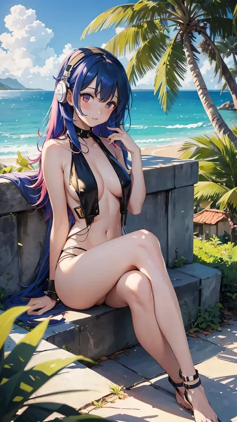 Highest quality、Highest quality、Masterpiece、girl((20-year-old、as soon as、Highest Bust、Medium Bust、Wide open chest、Red glowing eyes、Light Blue Hair、Disheveled Hair、Loincloth、thin、The best valley、Open chest、Full body view、NSFW((Upper body naked、Lower body na...