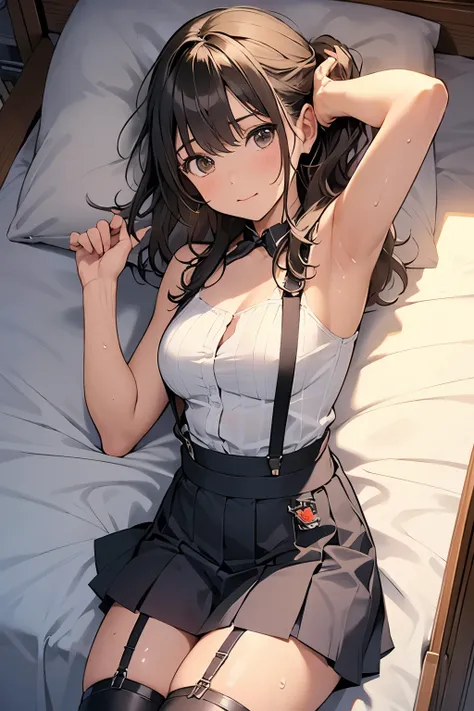 Staring at the audience　　　Black suspenders　　　bulging big breasts　　 　 　　　wall 　mini skirt　garterbelt　garter　　　　　　sight　　　Small face　 　　　holster　　　Beautiful woman　　Show your hand　　 Lying in bed　　sight 　　Taunt　side　side汗 　arm　　belt　summer　Armpit sweat　Put you...