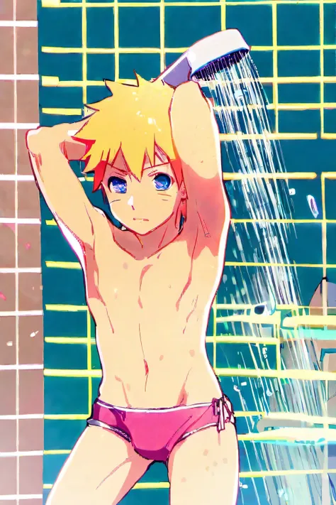 Little naruto, swimsuit, underwear, pink brief, showering