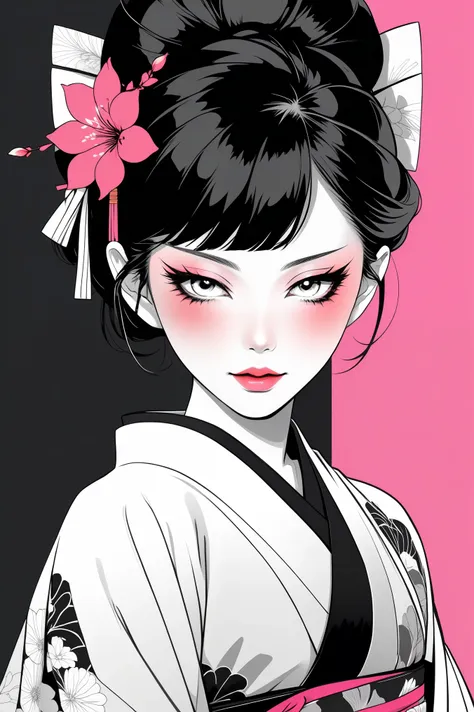 (best quality, sketch:1.2),practical,ilustrador,japanese cartoons,1 girl, detailed lips, kimono,entertainment, black and white g...