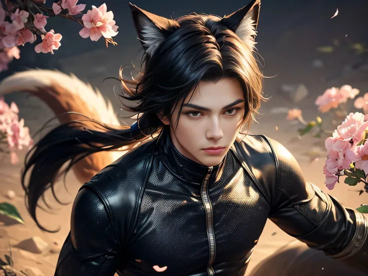 (best quality, 8k, masterpiece, hdr, soft lighting, picture perfect, realistic, vivid), nine tails of a black fox (1.0), tail of...