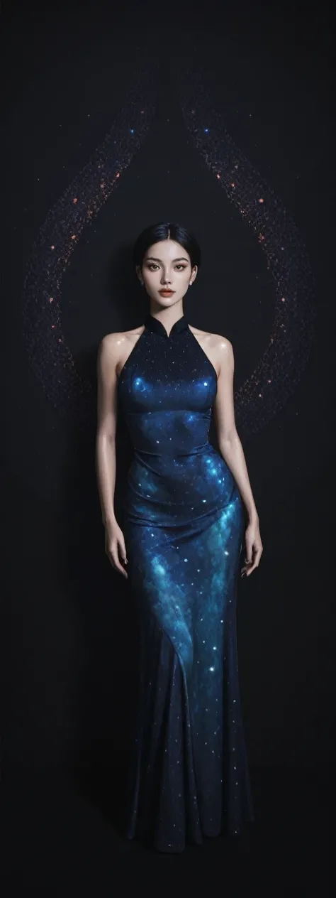 score_9, score_8_up, score_7_up, 1girl, solo, looking at viewer, (abstract art:1.3), (dark theme:1.2), art, stylized, deep shadow, dark theme, cosmic dress, cosmic beauty
in space, nebula,chinese