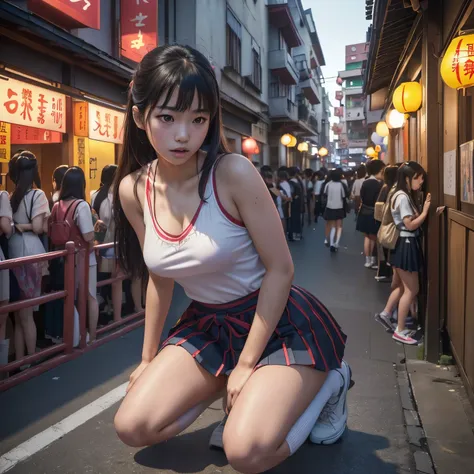 japanese high school girl, realistic young gravure idol, girl crouching, panchira, young beautiful idols, teens, surreal ((best ...