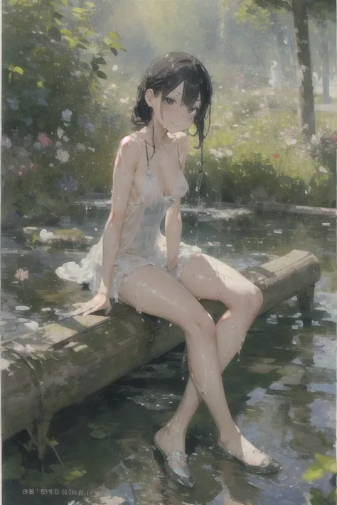 absurd , high resolution, Super detailed, (8 year old girl:1.3), Large Breasts，Happy, rest, Sundress, Ink cap, mary jane shoes, rest, Rich gradients, extreme colors, Extreme details, Clear light perception, rest, (many, Impressionism, ), Anime Characters, ...