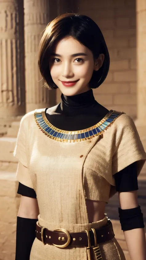 241 20-year-old female, short hair,A kind smile, lipstick, Egyptian civilization, Belt on waist