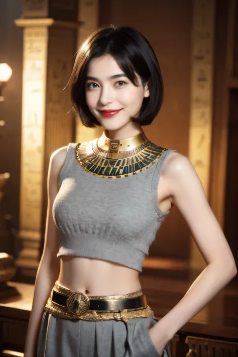 241 20-year-old female, short hair,A kind smile, lipstick, Egyptian civilization, Waist belt