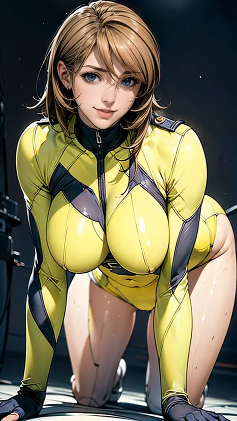 (masterpiece),(highest quality),(Very detailed),(High resolution),(Photorealistic Stick),(Realistic),(8k),wallpaper,Perfect lighting,BREAK(One Woman),((MoriYuki:1.5)),(MoriBodysuit, yellow bodysuit, belt:1.5),(MoriUniform, white gloves, military uniform, b...