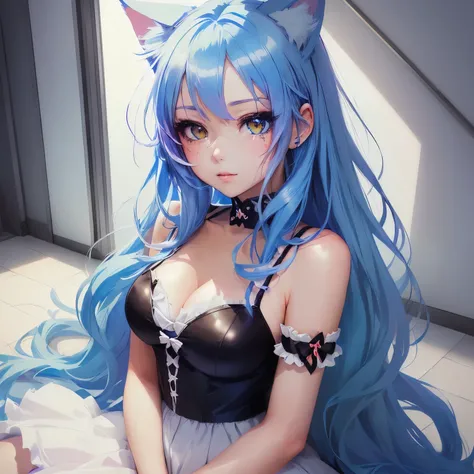 anime girl with blue hair and cat ears, beautiful anime catgirl, very beautiful anime cat girl, anime girl with cat ears, cute anime catgirl, digital anime art, white cat girl, anime catgirl, digital anime illustration, digital anime art!!, beautiful anime...