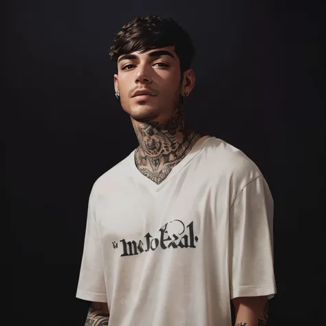 Hombre arafed con un tatuaje en el cuello y una camisa blanca.