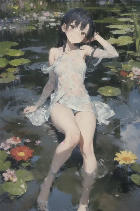 absurd , high resolution, Super detailed, (8 year old girl:1.3), Large Breasts，Happy, rest, Sundress, Ink cap, mary jane shoes, rest, Rich gradients, extreme colors, Extreme details, Clear light perception, rest, (many, Impressionism, ), Anime Characters, ...