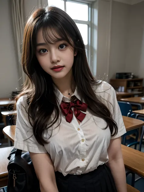 Large Breasts、School、uniform、My chest is a little visible