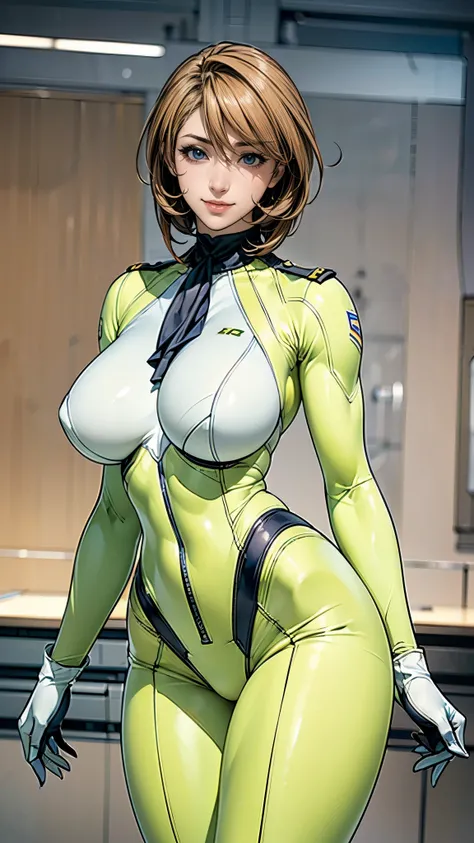 (masterpiece),(highest quality),(Very detailed),(High resolution),(Photorealistic Stick),(Realistic),(8k),(((SFW:1.5))),wallpaper,Perfect lighting,BREAK(One Woman),((MoriYuki:1.5)),(MoriBodysuit, yellow bodysuit, belt:1.5),(MoriUniform, white gloves, milit...