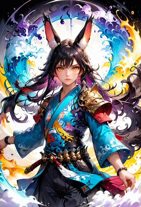 a cool boy with long fluffy rabbit ears, rabbit ears, Badass Samurai boy with rabbit ears intricate details, HDR, beautifully shot, hyperrealistic, sharp focus, megapixels, perfect composition, high contrast, cinematic, atmospheric, moody 8k resolution con...