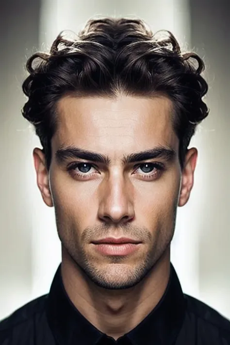 close up shot of realistic photography of handsome men with symmetrical face, epic composition, solarisation