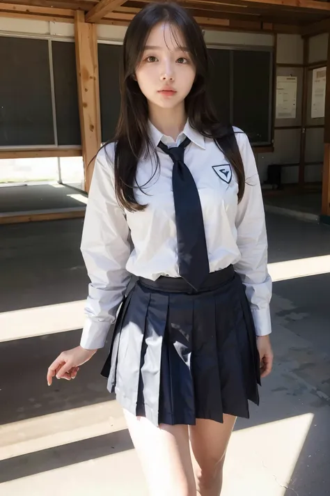 Shiina midday, classroom, uniform, highest quality, highly detailed, realistic shadows, realistic texture ,1girl,