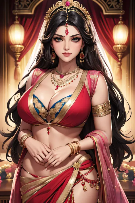 Universal Hot and beautiful indian woman,early 20, Indian  big diva jhumka earrings ,big chest,makeup, foundation,bright golden eyes , silver hair, perfect face,Beautiful ,sexy, charming,red gloss lipstick ,long straight hair,eyeliner, eye massacre , perfe...