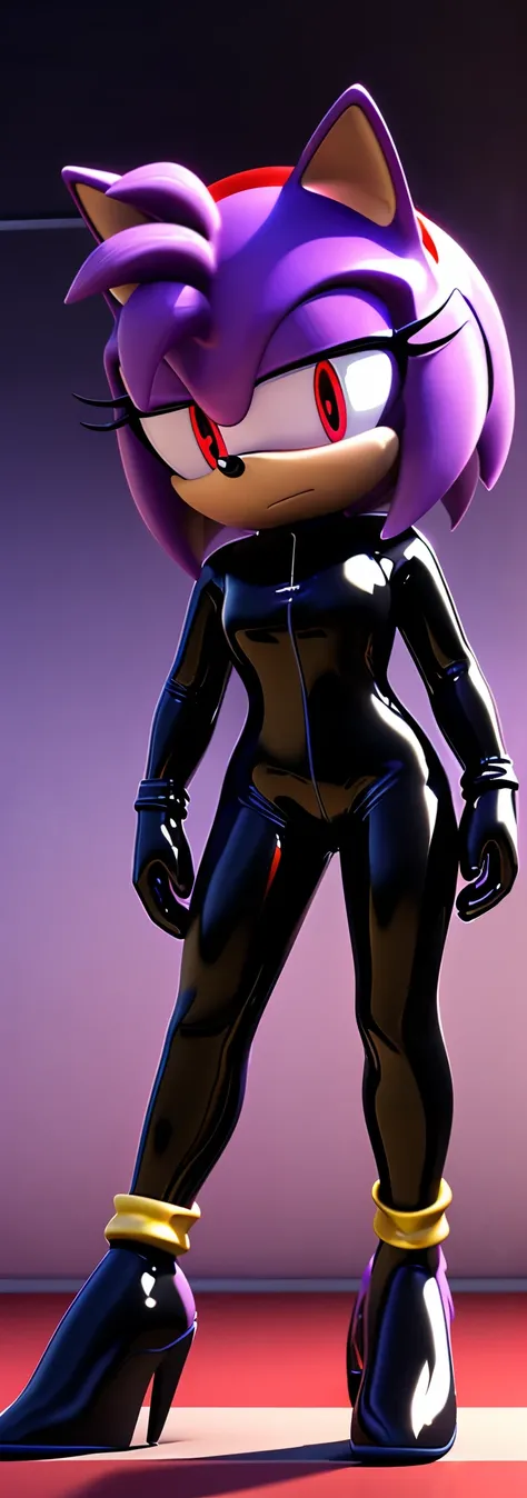 Solo, 1girl, full body image, rendered in SFM, ((sonic oc:1)), from sonic, high detail iconic character, in the new action-movie sonic, knothole forest, official render, 3d render official art, toon shader, ((female)), (((purple hedgehog))), ((shiny)) (med...