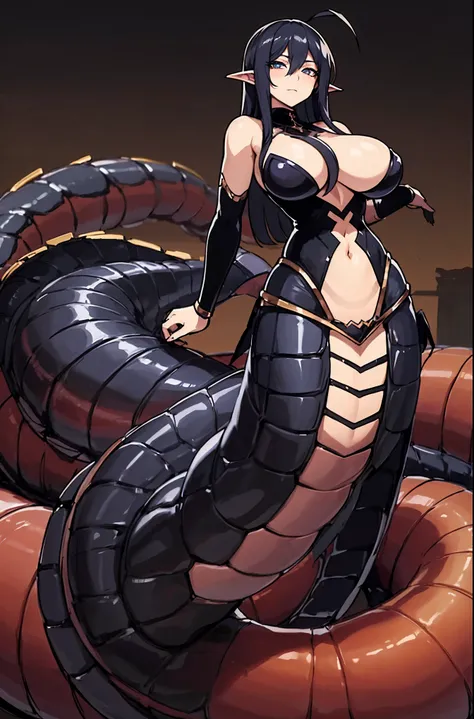 Centipede girl. Lamia Style. Her image color black. Black body and blue leg Centipede. Arabian dancer fashion. close-up girl. ruins.