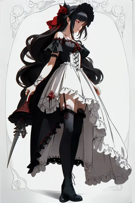 ((best quality)), ((masterpiece)), (detailed), 1girl, off-shoulder, blank white background, plain background, white background, red and white clothing, Bloodborne inspired,  occult aesthetic, occult, detailed and intricate steampunk and detailed gothic, NS...