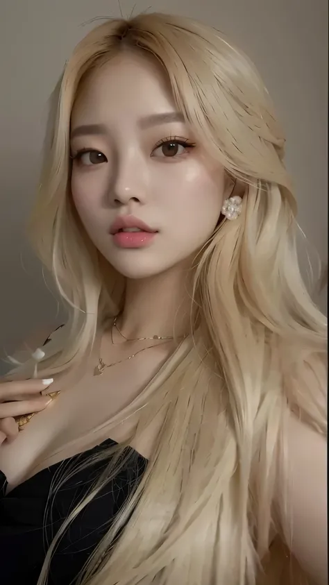 um close de uma mulher com longos cabelos loiros usando um vestido preto, parque roseanne de blackpink, Jinyoung Shin, Retrato de Jossi do Blackpink, linda jovem coreana, lalisa manobal, Heonhwa Choe, Female Korean idol portrait,  coreana, linda mulher sul...