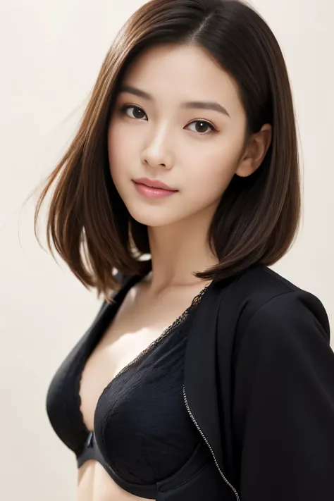 Create a (( mid-shot )) photorealistic image of a beautiful Asian woman with fair, smooth, flawless skin. She has large, round, sparkling eyes with naturally long and curled eyelashes, and well-defined, dark eyebrows. Her nose is straight and high, and her...