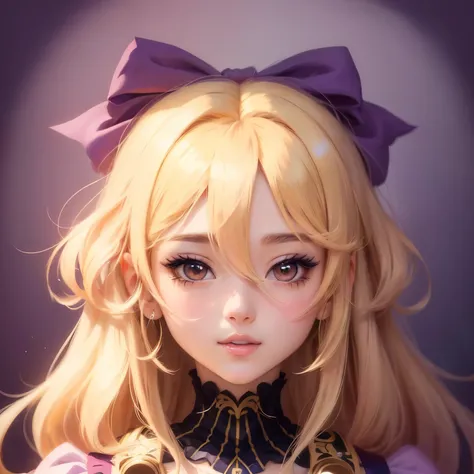 Chica anime con cabello rubio y ojos amarillos con un vestido morado., impresionante retrato de cara de anime, arte de anime digital detallado, retrato detallado de chica anime, hermoso retrato animado, retrato chica anime, cute retrato de chica anime, cut...