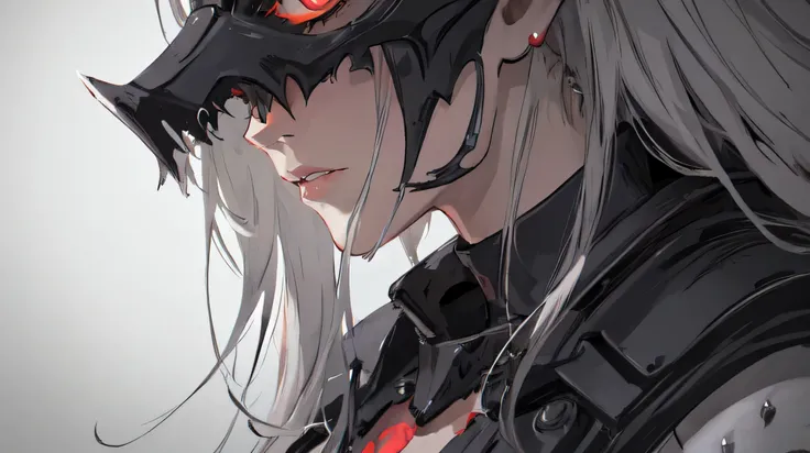 demon girl, close up, black heavy detailed clothes, art, dark and malevolent,armor, powerful and intimidating, (masterpiece, bes...