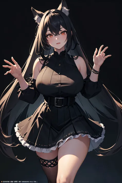A 20-year-old chubby wolfwoman, adorned in a transparent, pleasurably eerie skirt and a sleeveless top, is the captivating subject of this maximalist artwork by the renowned artist, Artgerm. With her long, black ponytail cascading down her back and her dar...