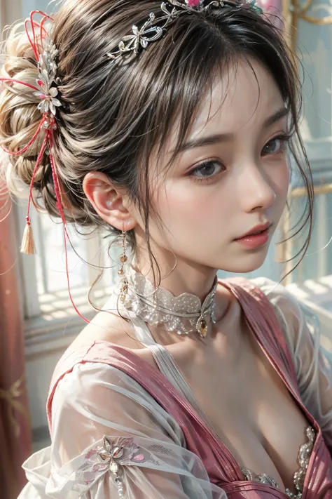 gentle and attractive chinese beauty, half-body photo, delicate and sexy collarbone, attractive oval face, double eyelid, bright...