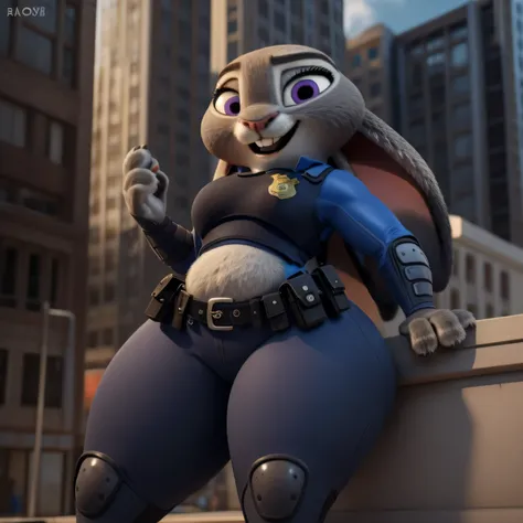 orelhas para baixo, bbw, gordinha, corpo sensual gordinha, peitos grandes, bochechas fofas, big soft arms, big sagging belly, (Melhor qualidade, Obra-prima:1), Judyhopps feminino peludo, retrato, police uniform, uniforme completo, rabo de coelho, Police Be...